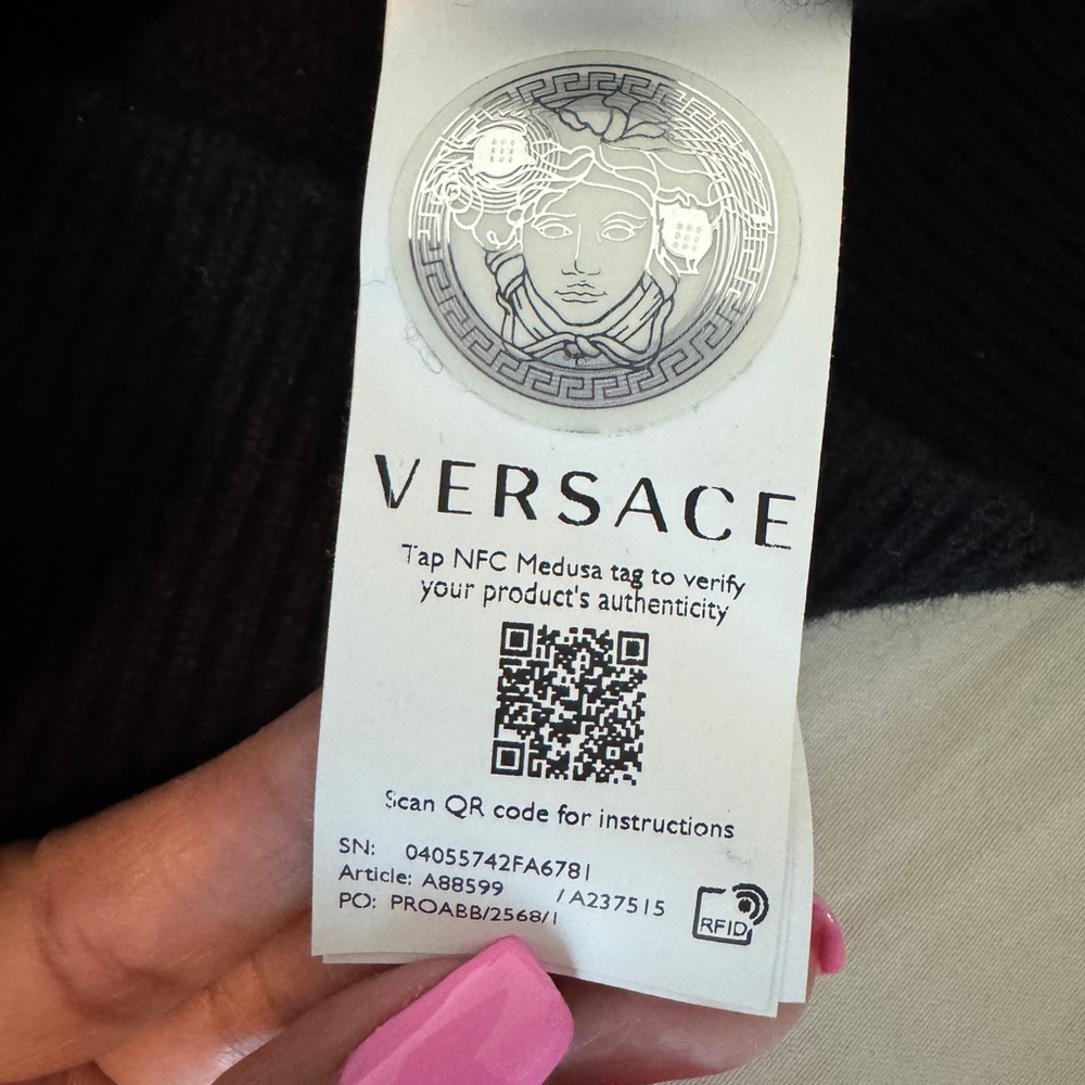 Versace Women's Black Cardigan V-Neck  with 5 Gold Medusa  Buttons . - Picture 10 of 12